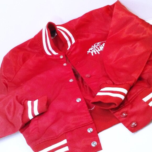 Vintage 80s Nasco Bomber Jacket Youth(10/12) Walt Disney Mickey Minnie Red Satin - Picture 16 of 16